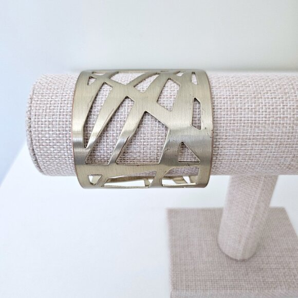 Brushed Gold Tone Geometric Cutout Cuff Bracelet - Picture 5 of 10